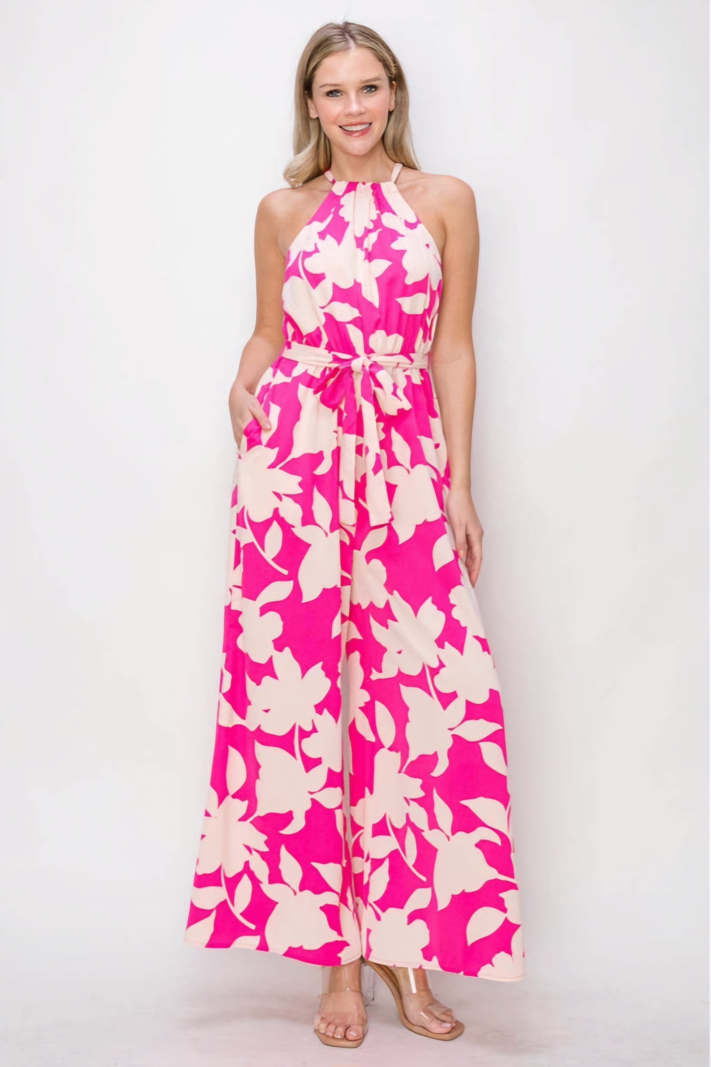 Jumpsuits, Shop Yen US Jumpsuits, Palm Beach Floral Halter Jumpsuit, Pink Floral Jumpsuit
