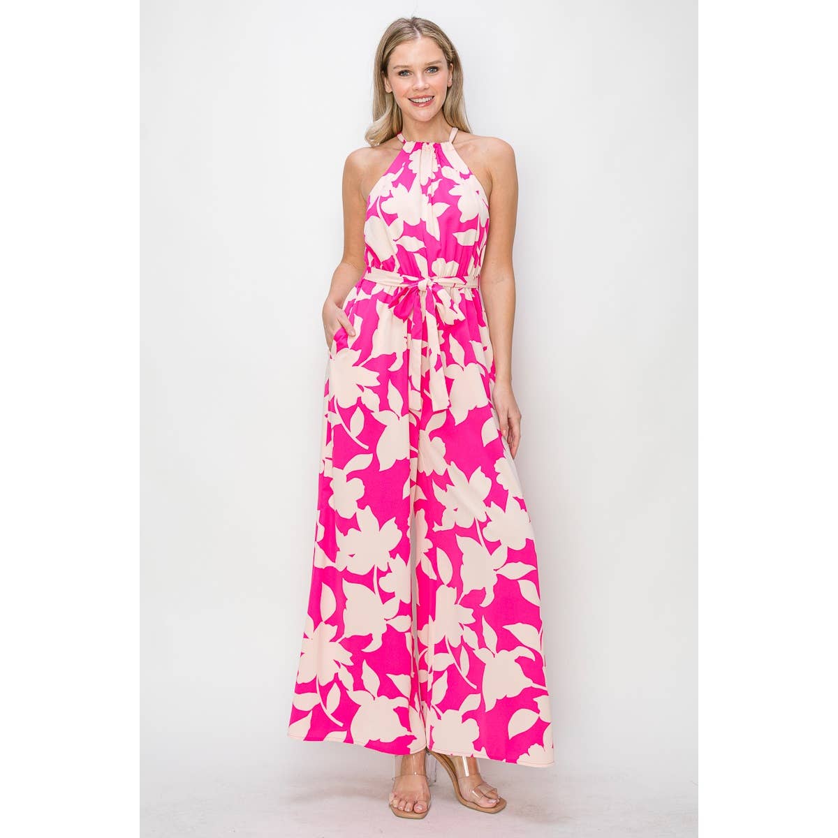 Jumpsuits, Shop Yen US Jumpsuits, Palm Beach Floral Halter Jumpsuit, Pink Floral Jumpsuit