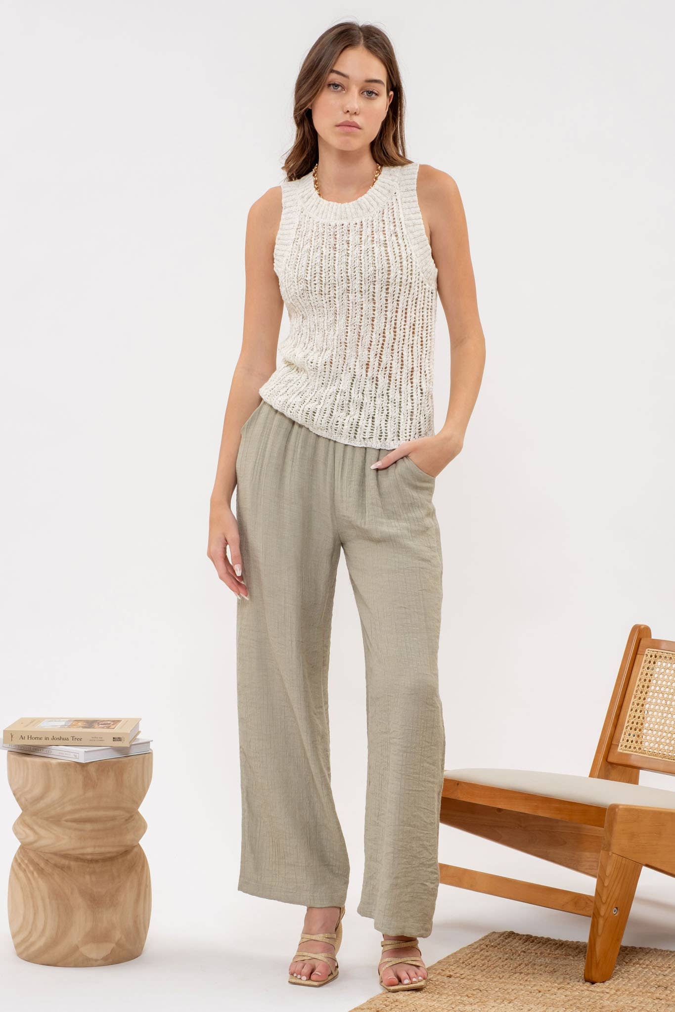 Sleeveless Crochet Knit Crew Neck Top