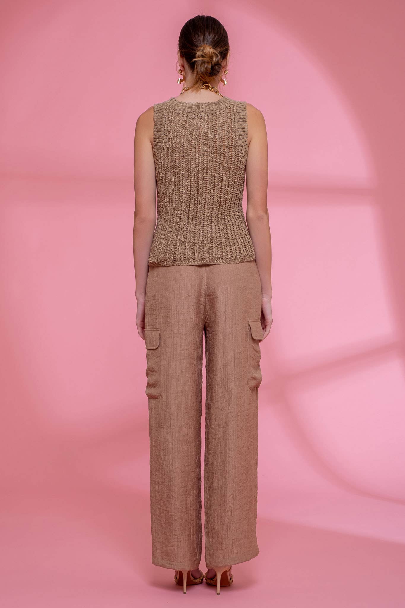 Sleeveless Crochet Knit Crew Neck Top