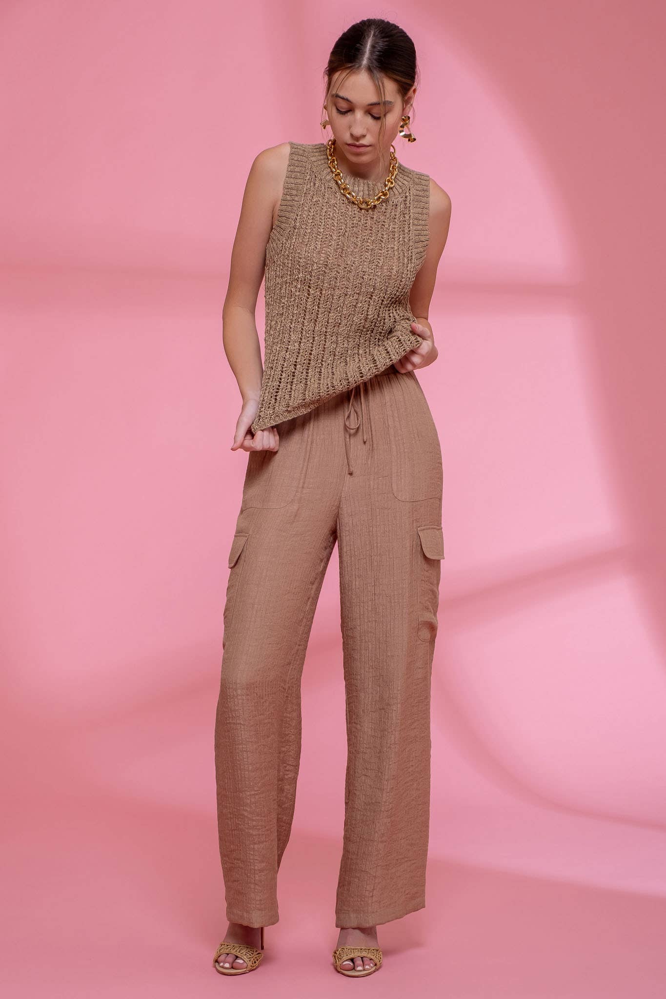 Sleeveless Crochet Knit Crew Neck Top