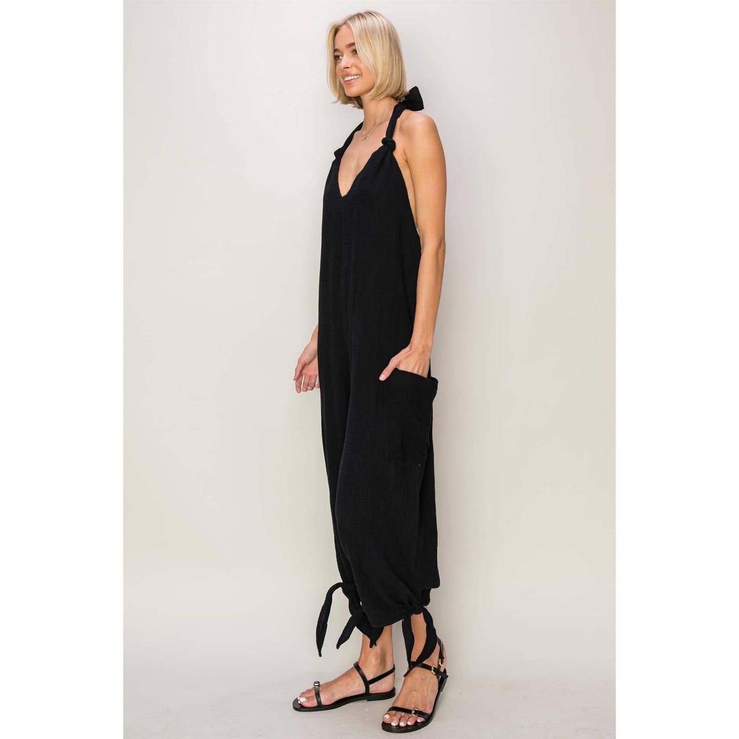 Blake V Neck Gauze Halter Jumpsuit