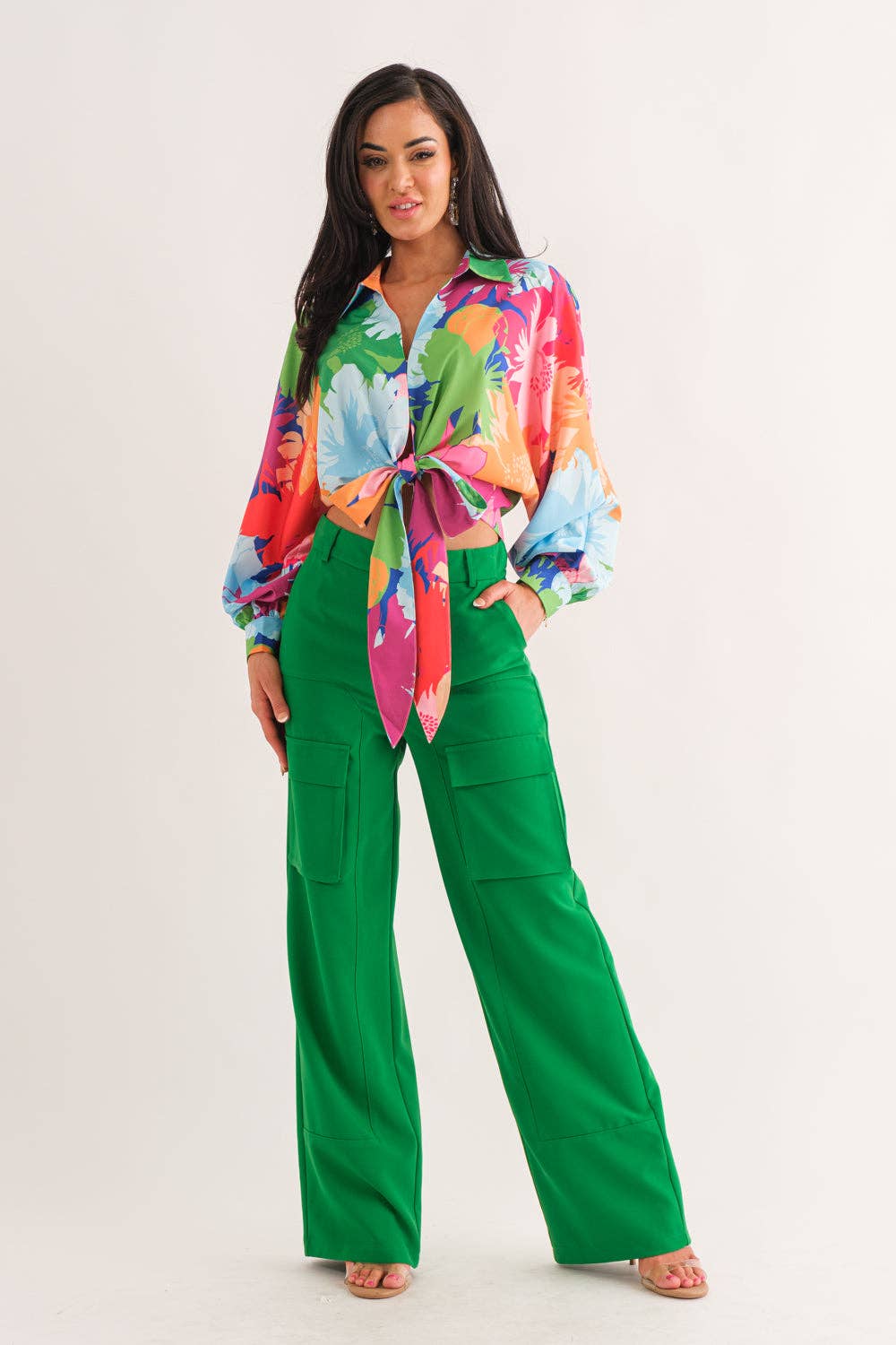 Fancy Blooms Collared Long Sleeve Top