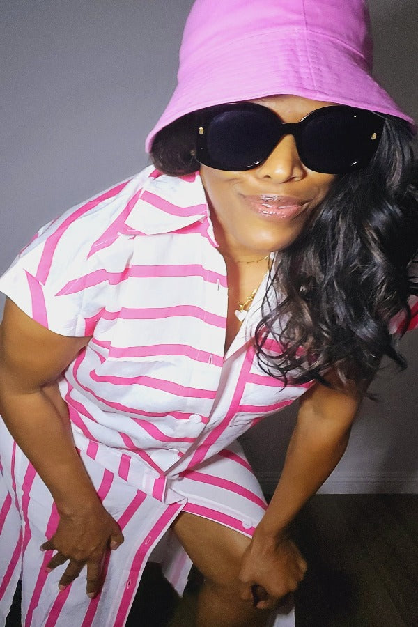 Hamptons Striped Shirt Dress Pink