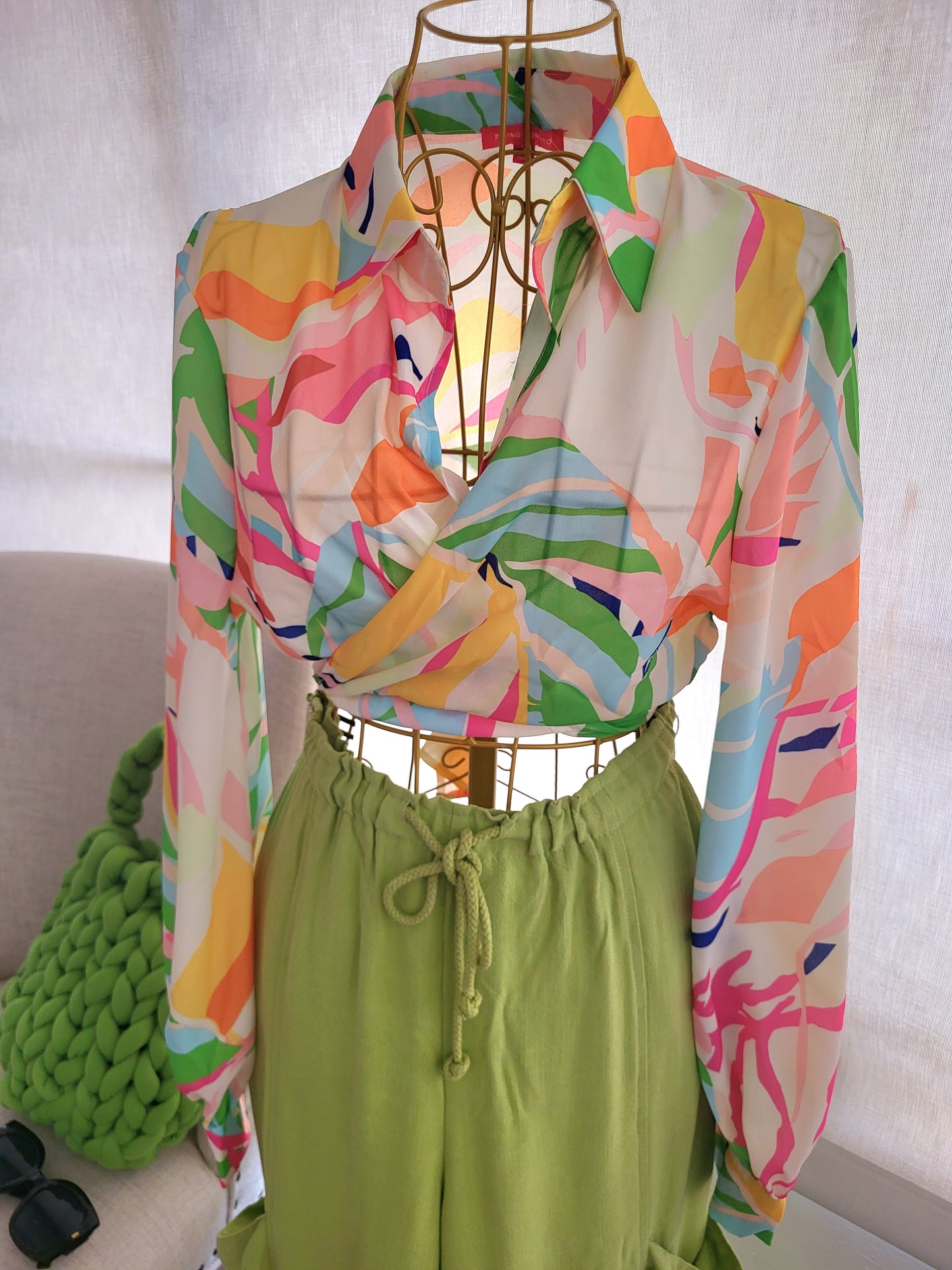 Mina Abstract Print Tie Front Top