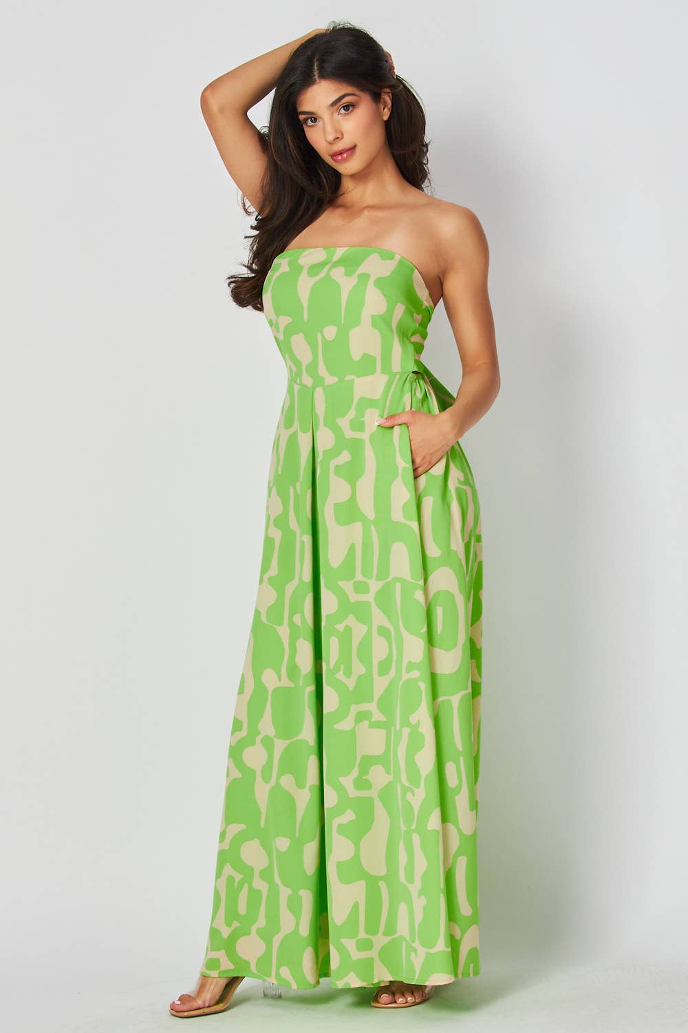 Flourish Wide Leg Back Tie Jumpsuit Lime