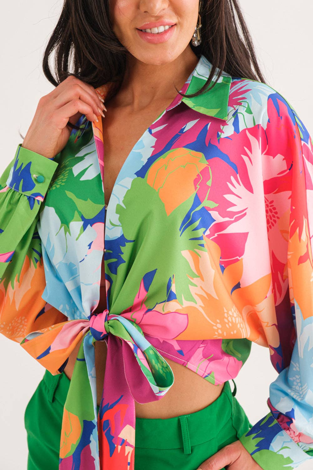 Fancy Blooms Collared Long Sleeve Top