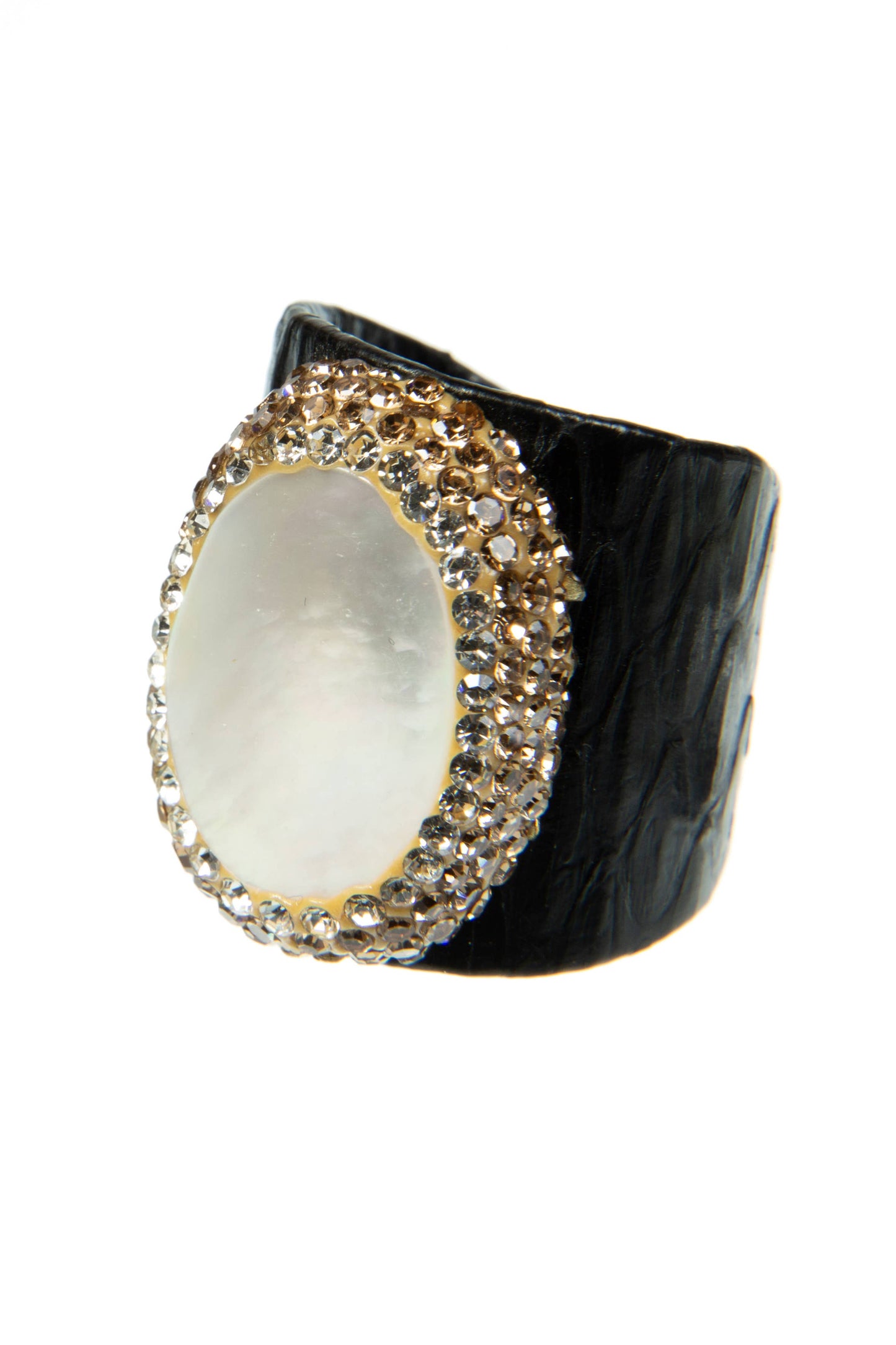 Irregular Mother Of Pearll Rhinestone Leather Rings