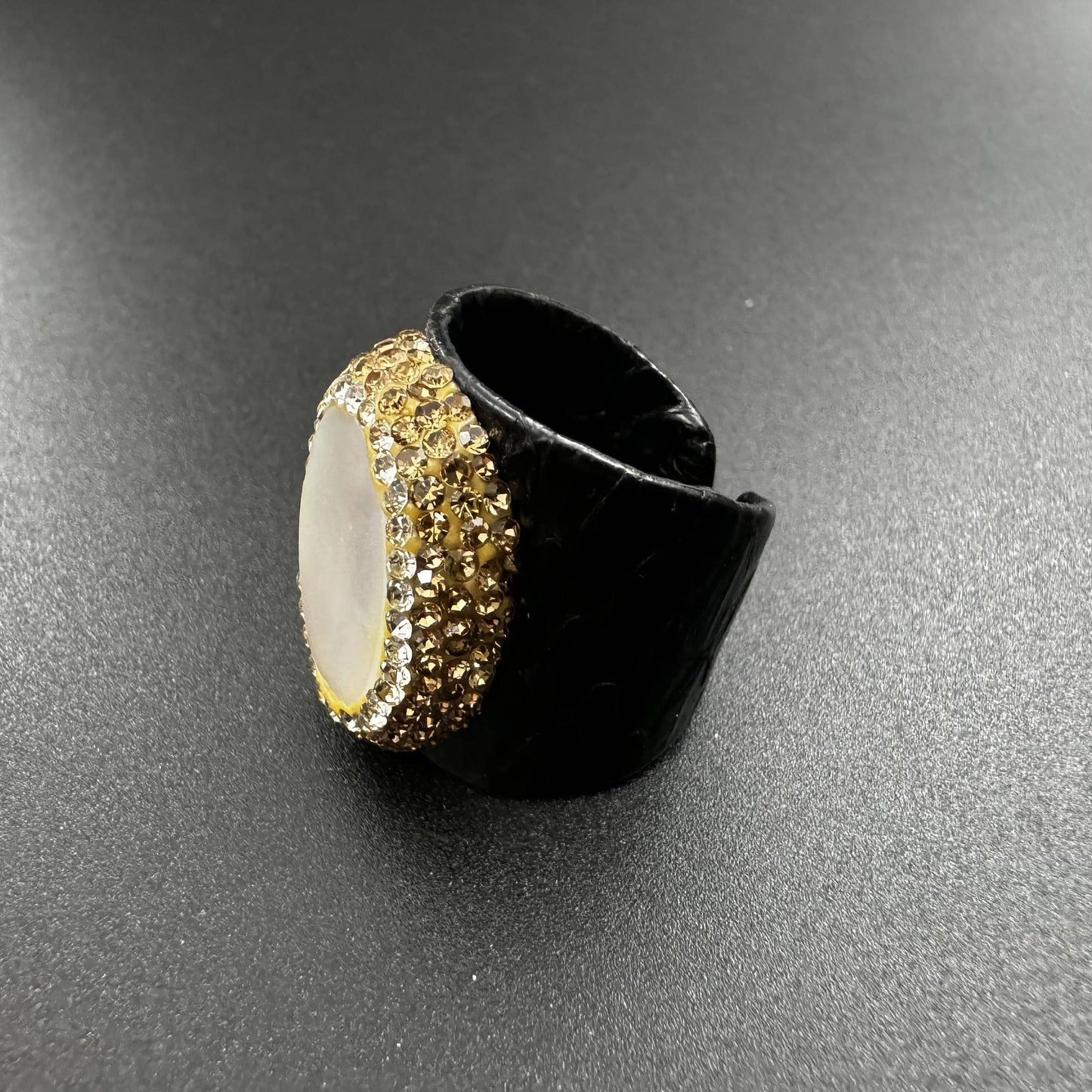 Irregular Mother Of Pearll Rhinestone Leather Rings