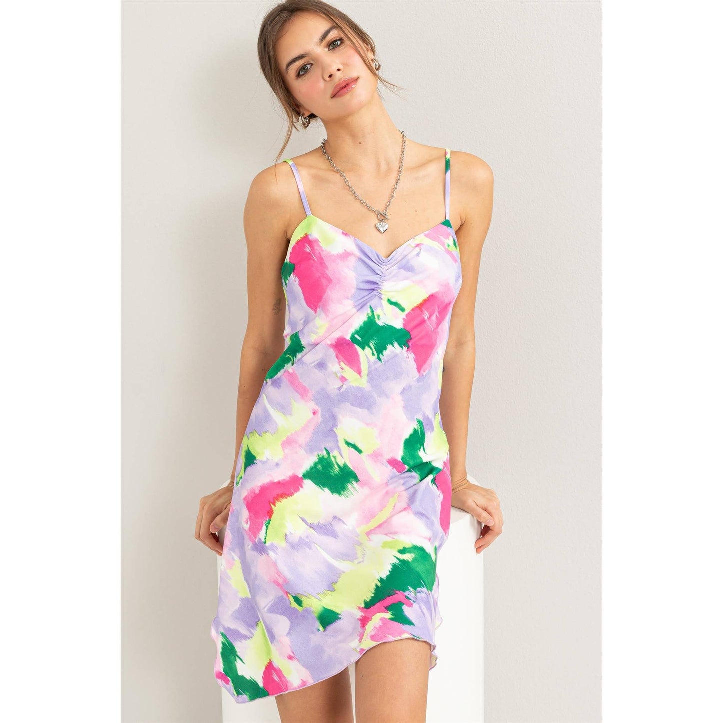 Gillian Tye Dye Asymmetrical Hem Dress Lavender