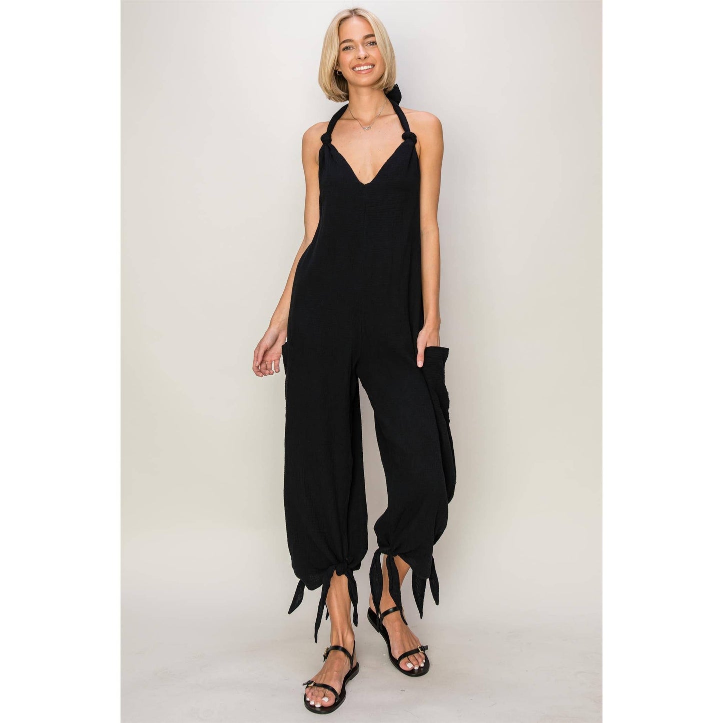 Blake V Neck Gauze Halter Jumpsuit