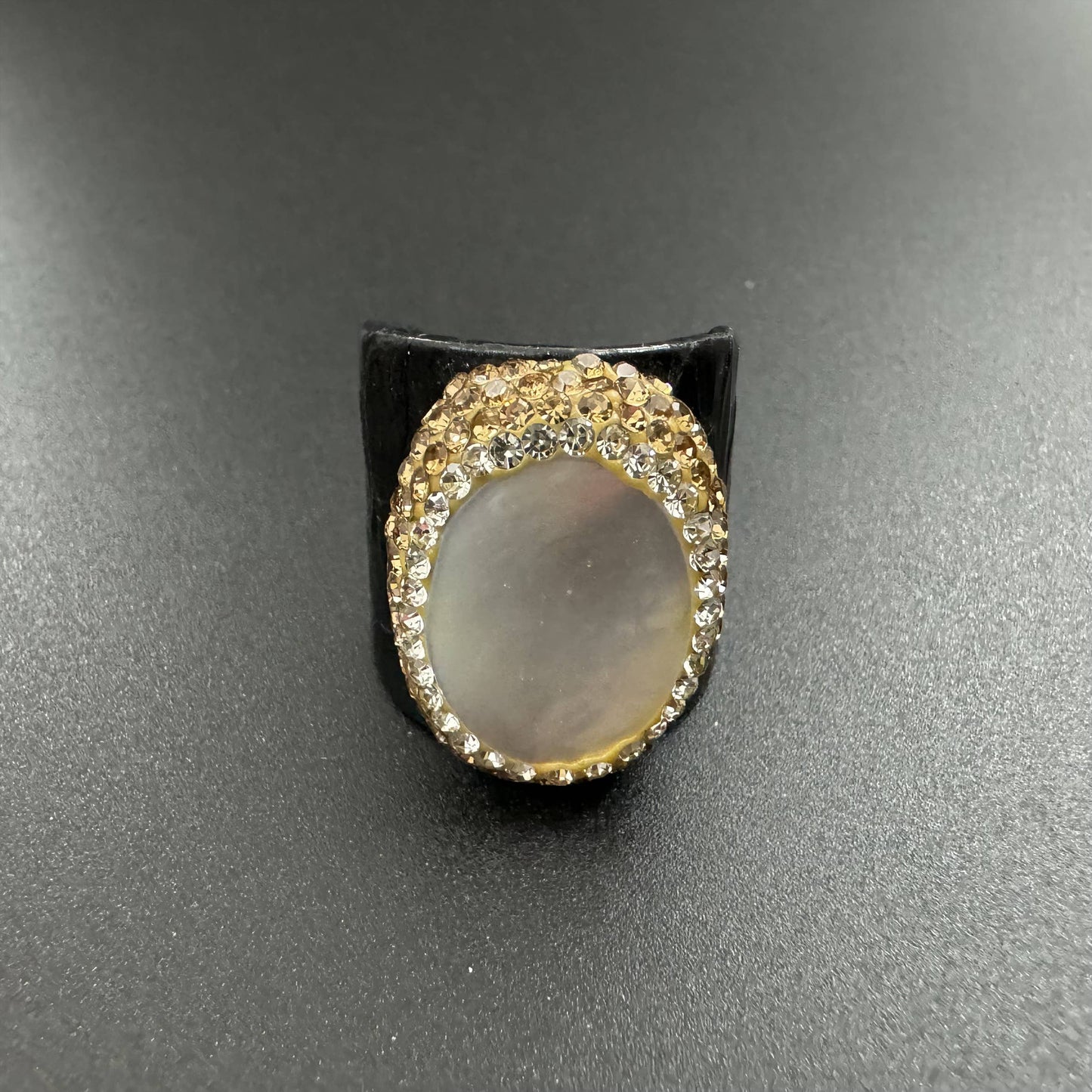 Irregular Mother Of Pearll Rhinestone Leather Rings