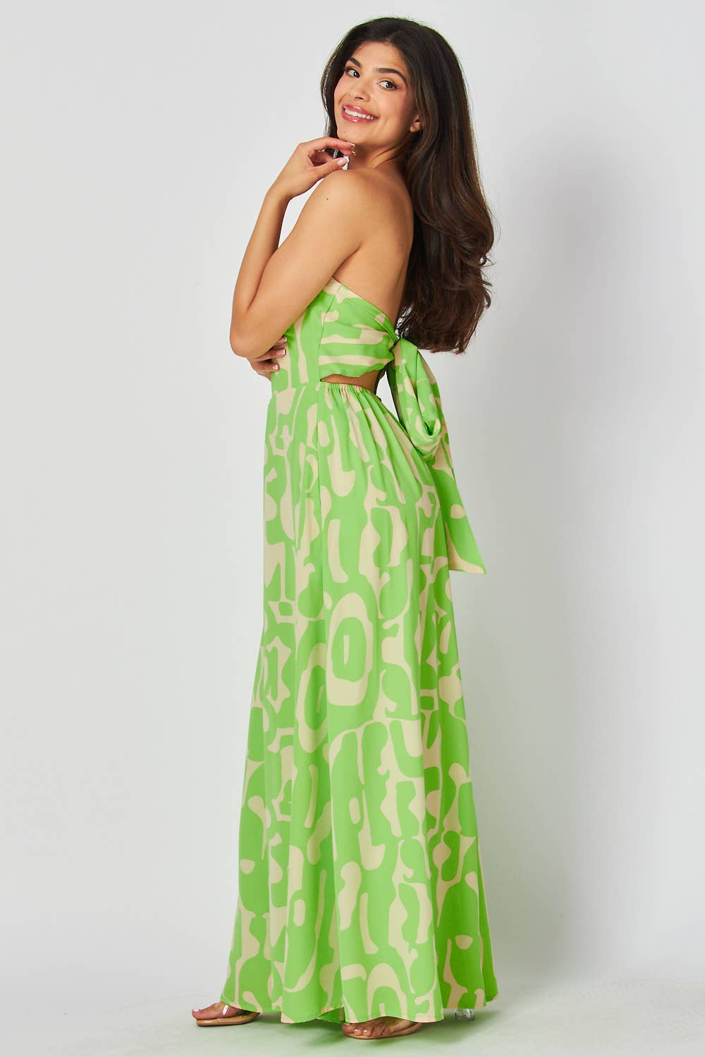 Flourish Wide Leg Back Tie Jumpsuit Lime