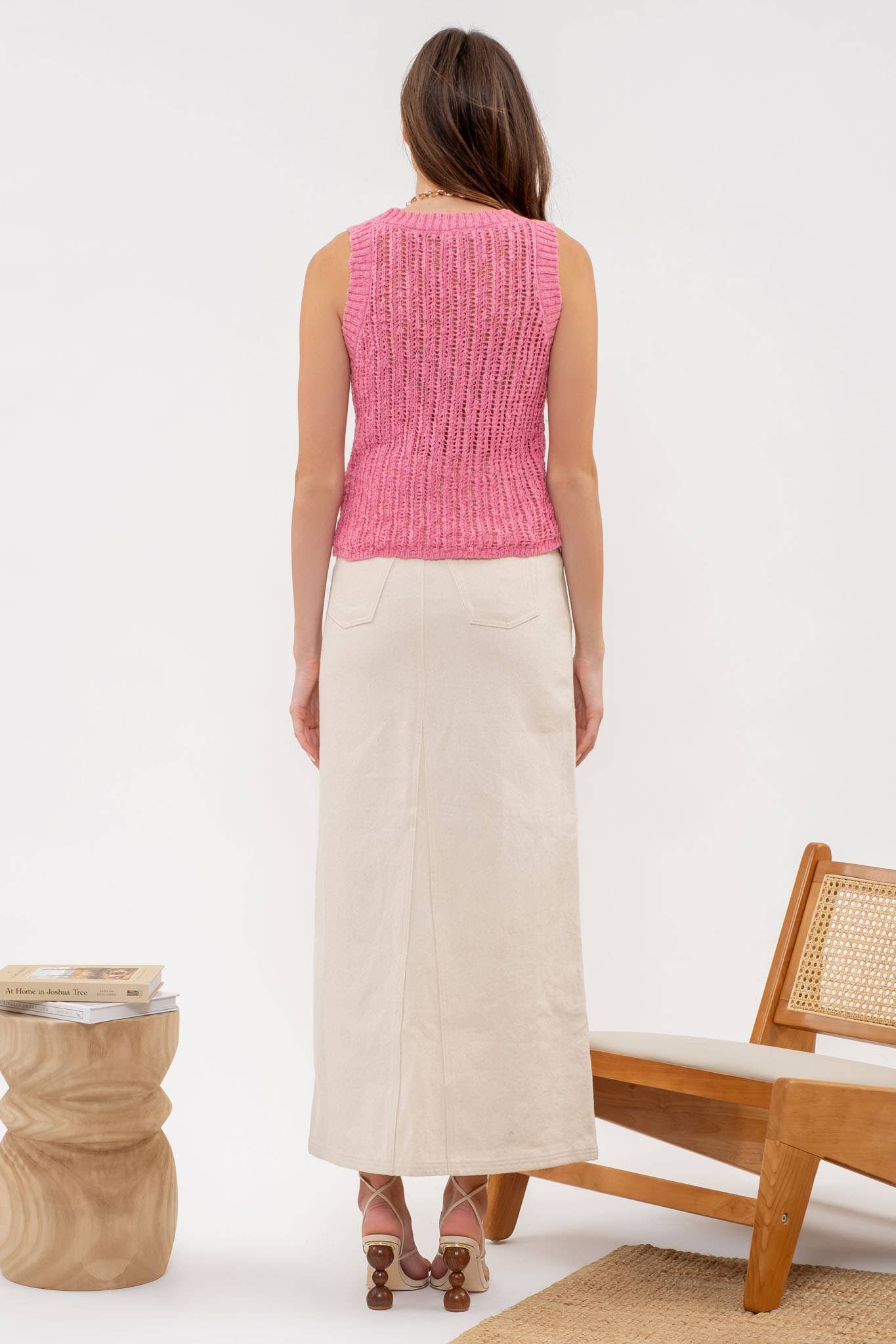 SOLID CROCHET KNIT SLEEVELESS TOP: CREAM
