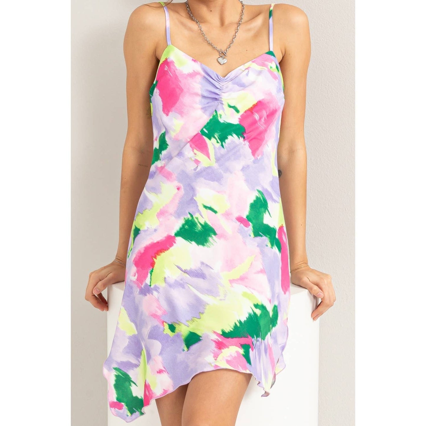 Gillian Tye Dye Asymmetrical Hem Dress Lavender