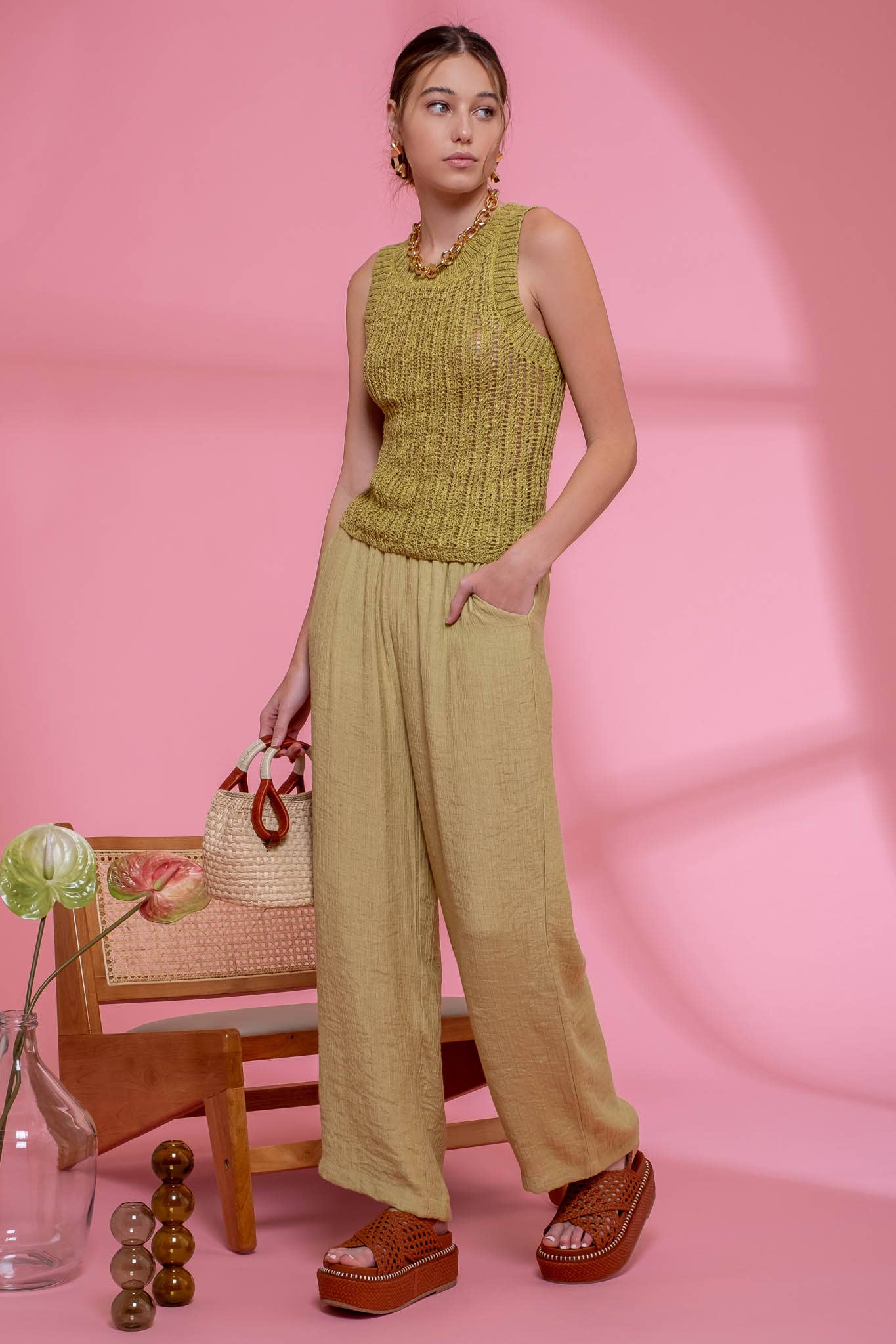Sleeveless Crochet Knit Crew Neck Top