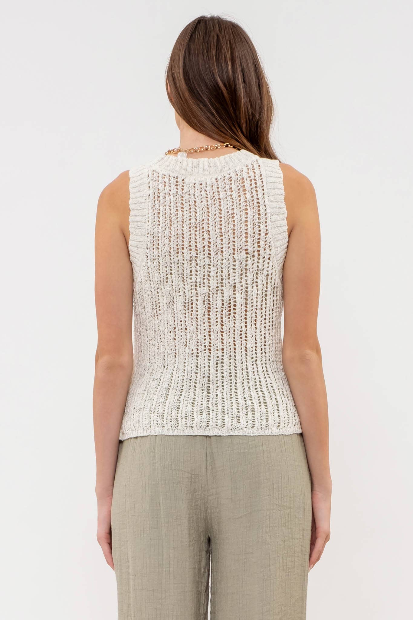 Sleeveless Crochet Knit Crew Neck Top