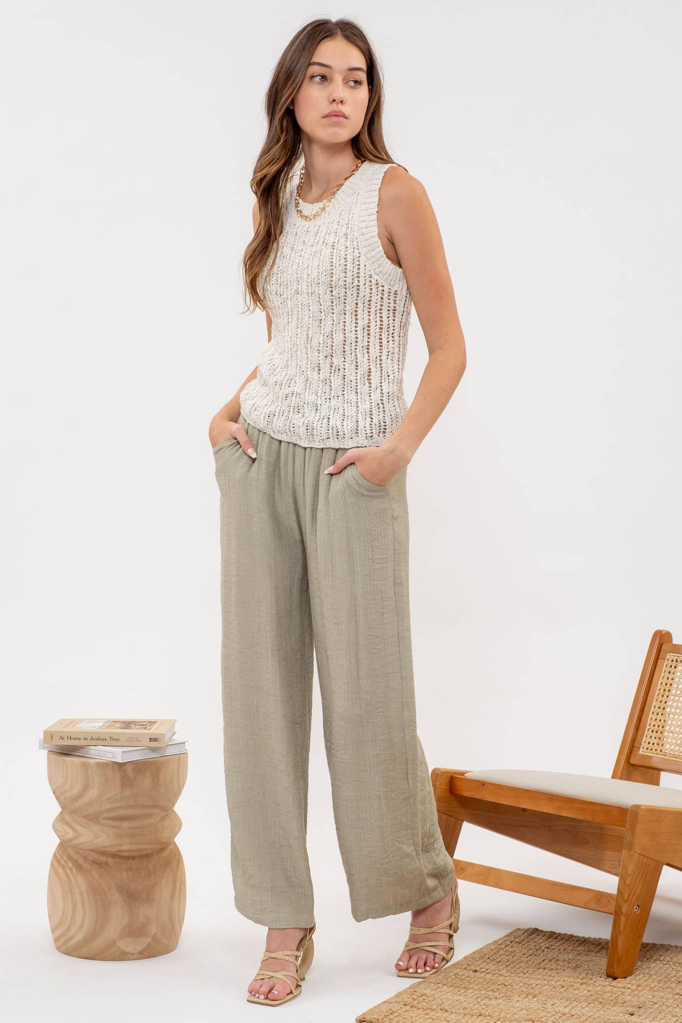 Sleeveless Crochet Knit Crew Neck Top