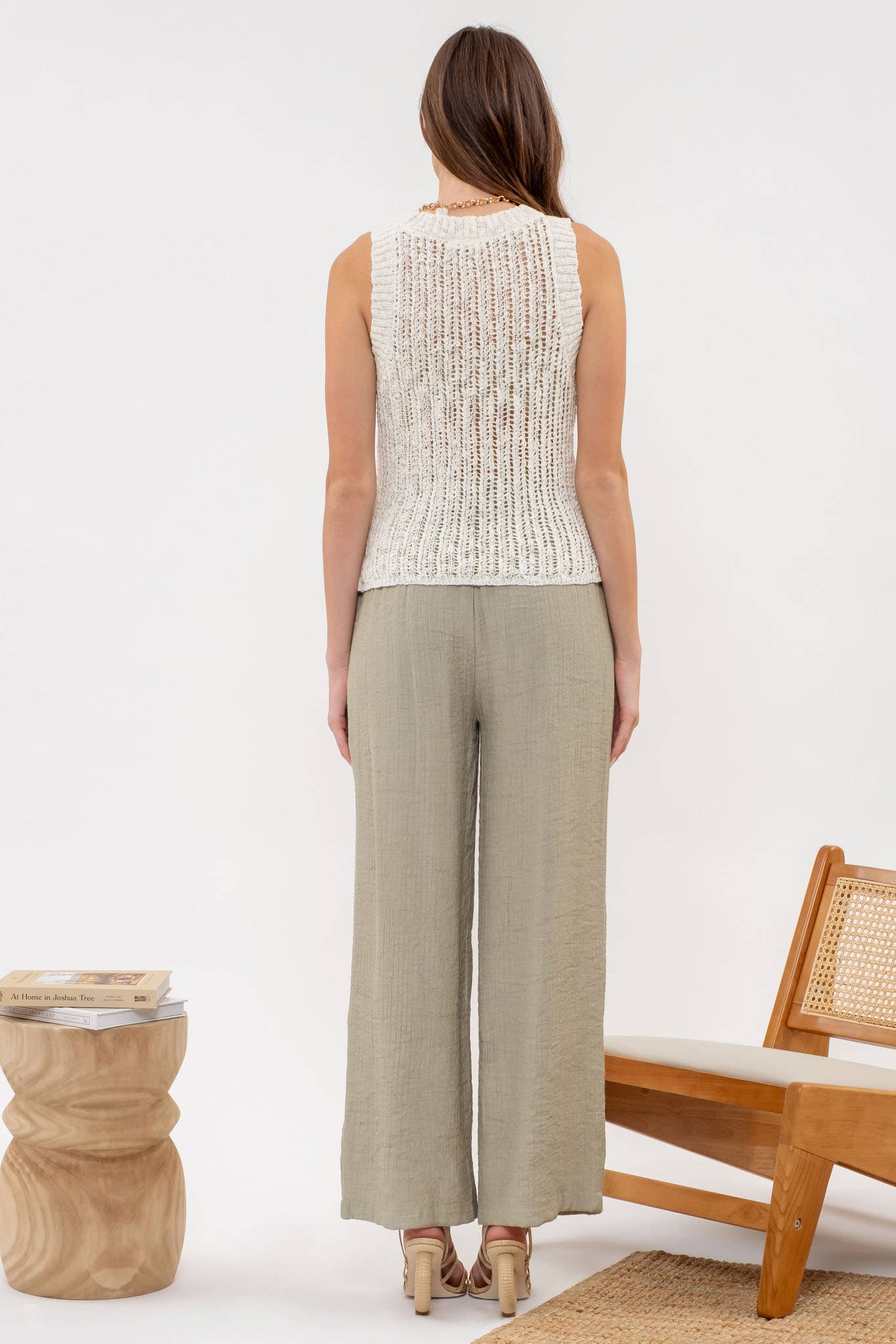 Sleeveless Crochet Knit Crew Neck Top
