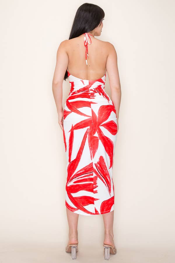 Venezia Printed Keyhole Halter Dress