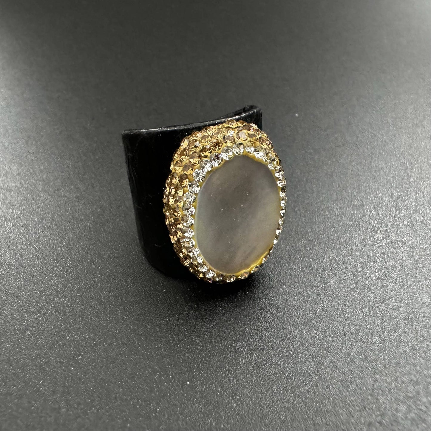 Irregular Mother Of Pearll Rhinestone Leather Rings