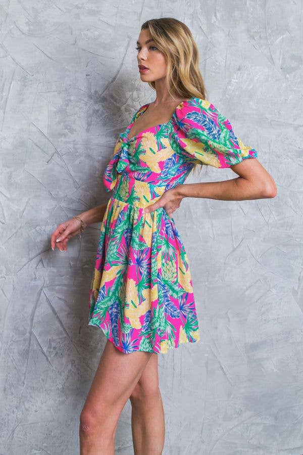 Pink Paradise Puff Sleeve Printed Romper
