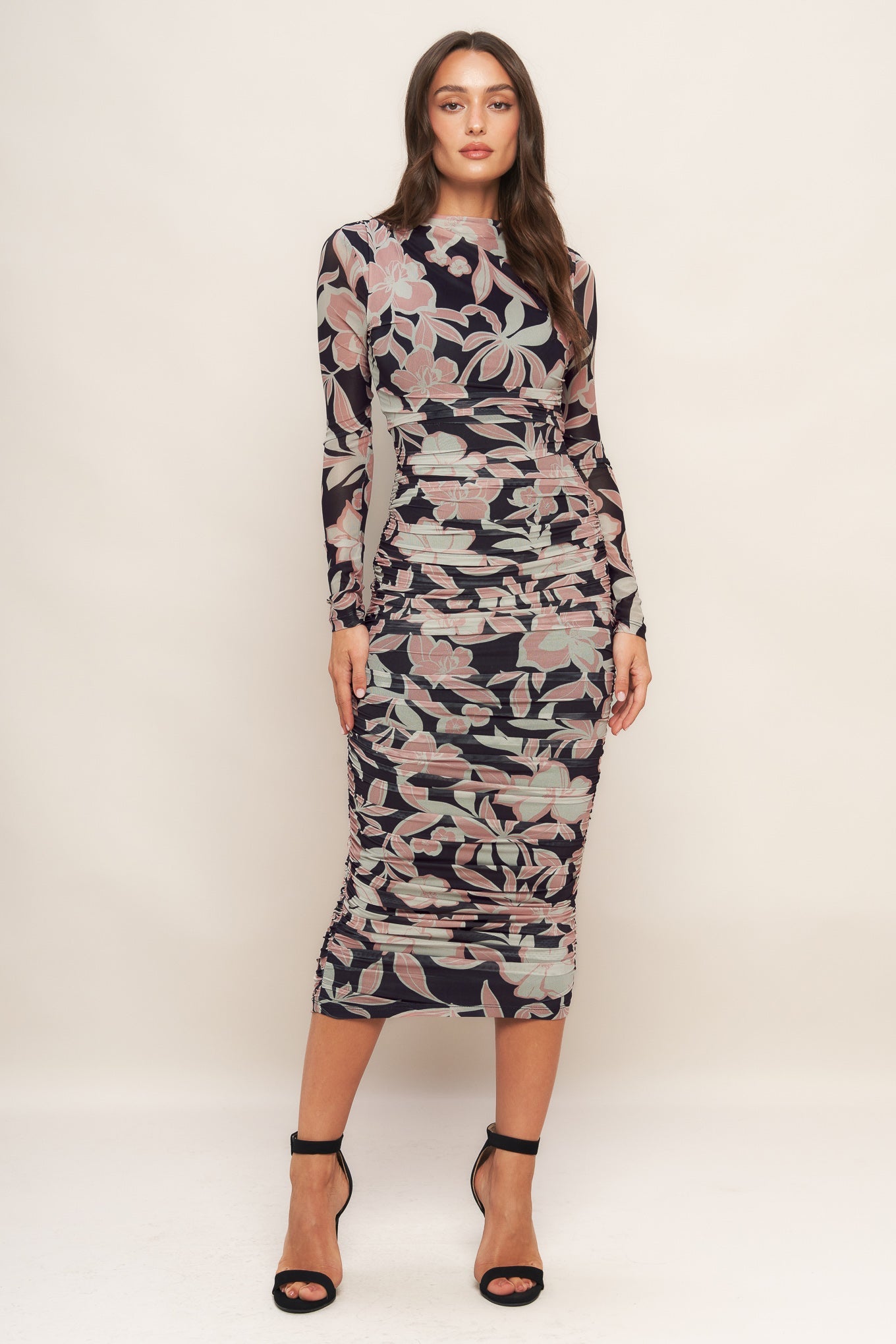 LIFE IS LOVELY MUTED ROMANCE POWER MESH MIDI DRESS