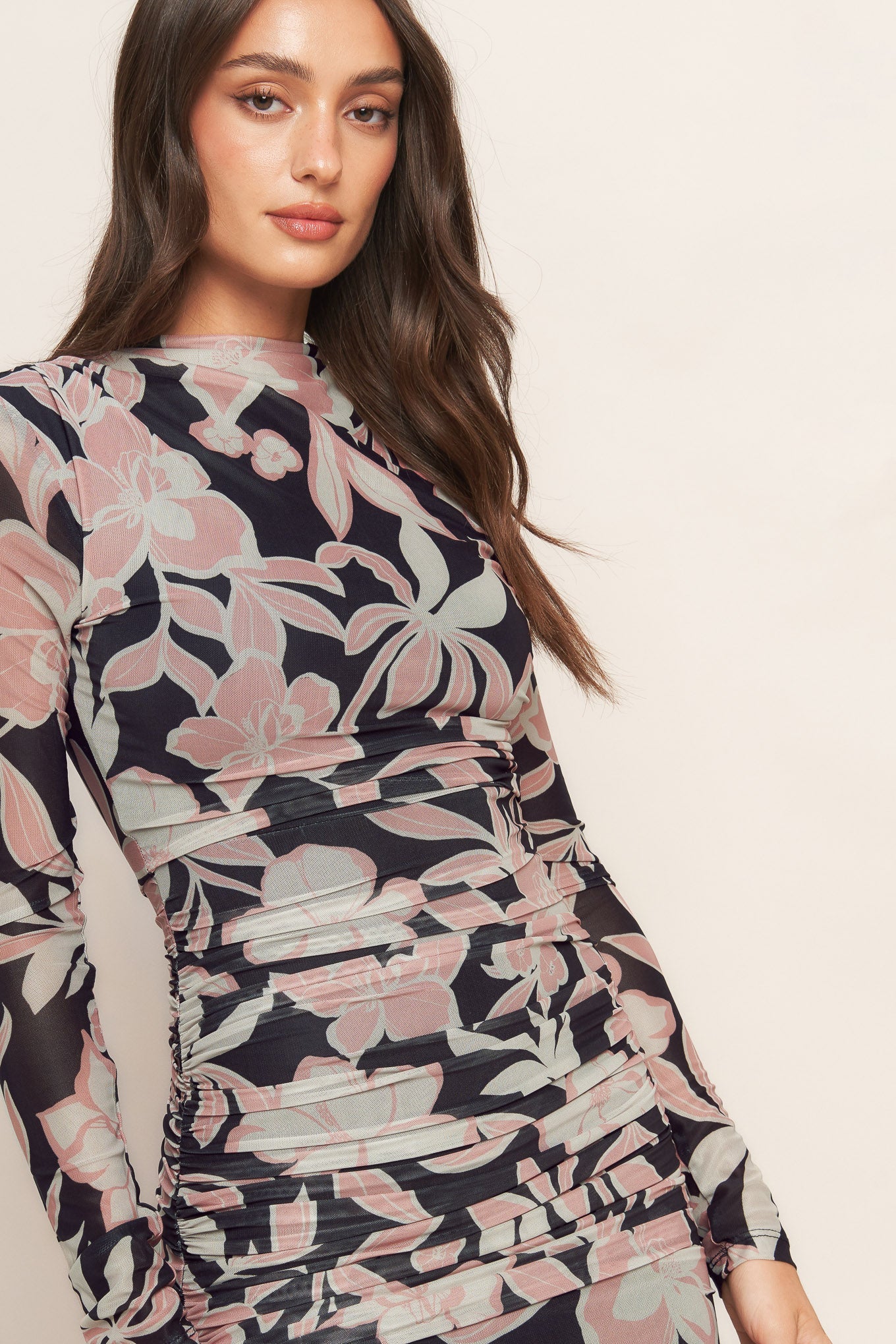 LIFE IS LOVELY MUTED ROMANCE POWER MESH MIDI DRESS