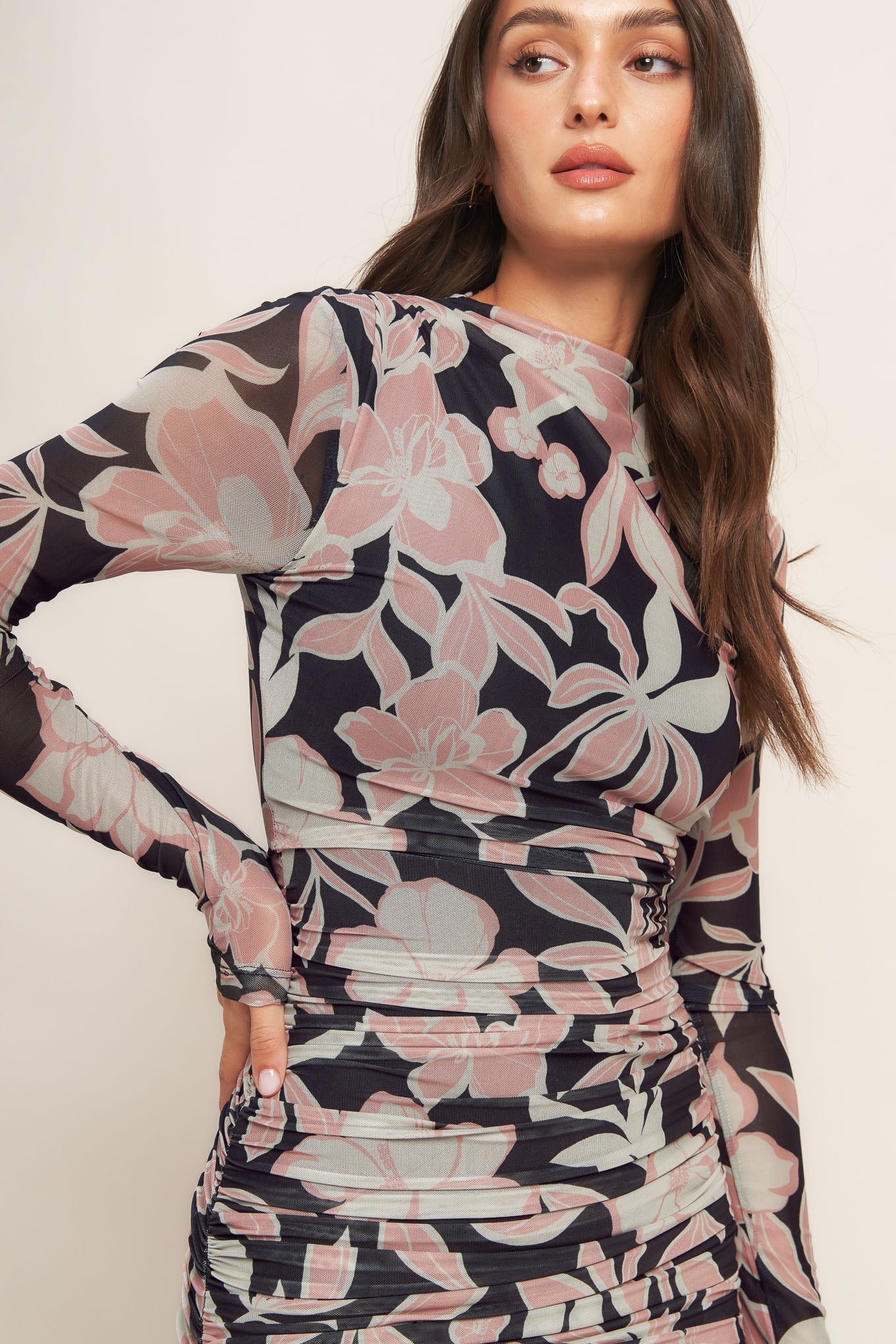 LIFE IS LOVELY MUTED ROMANCE POWER MESH MIDI DRESS