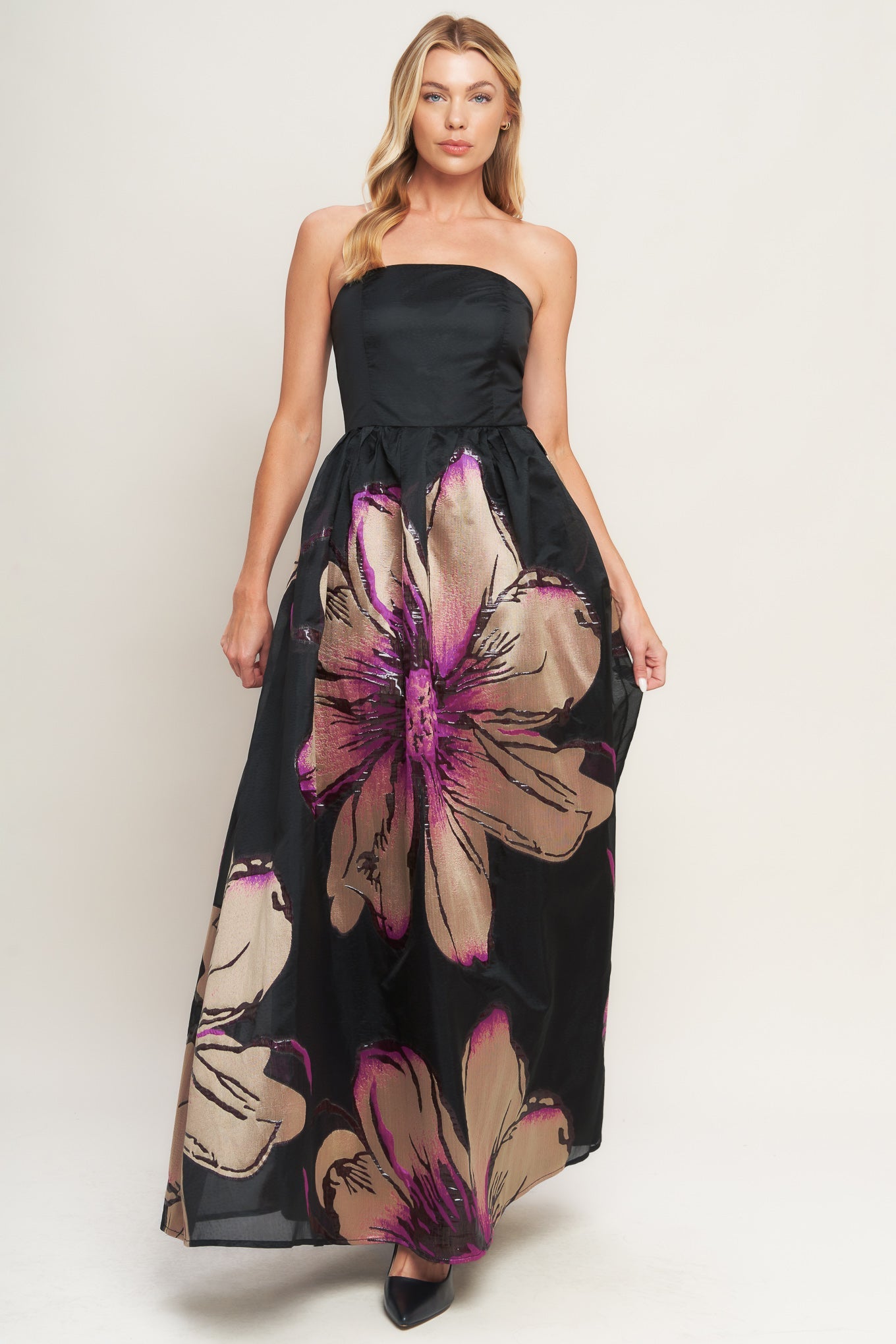 GILDED FLOWER WOVEN MAXI DRESS