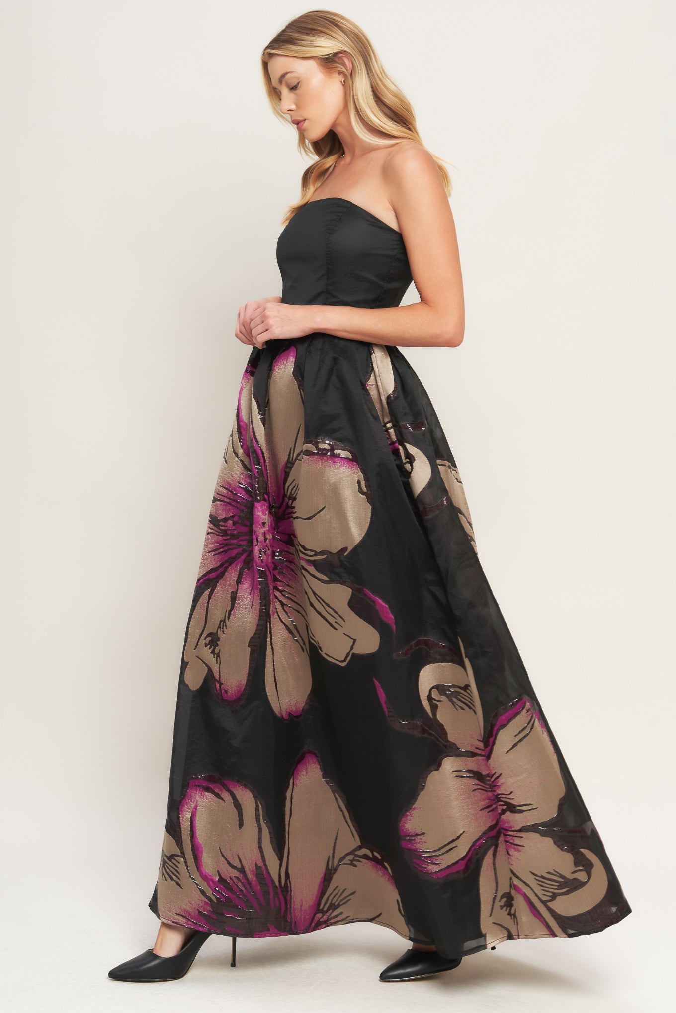 GILDED FLOWER WOVEN MAXI DRESS
