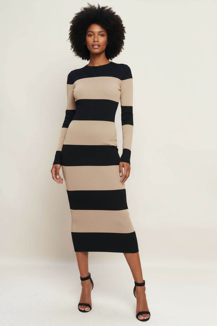 MODERN ATTITUDE STRIPE SWEATER MIDI DRESS