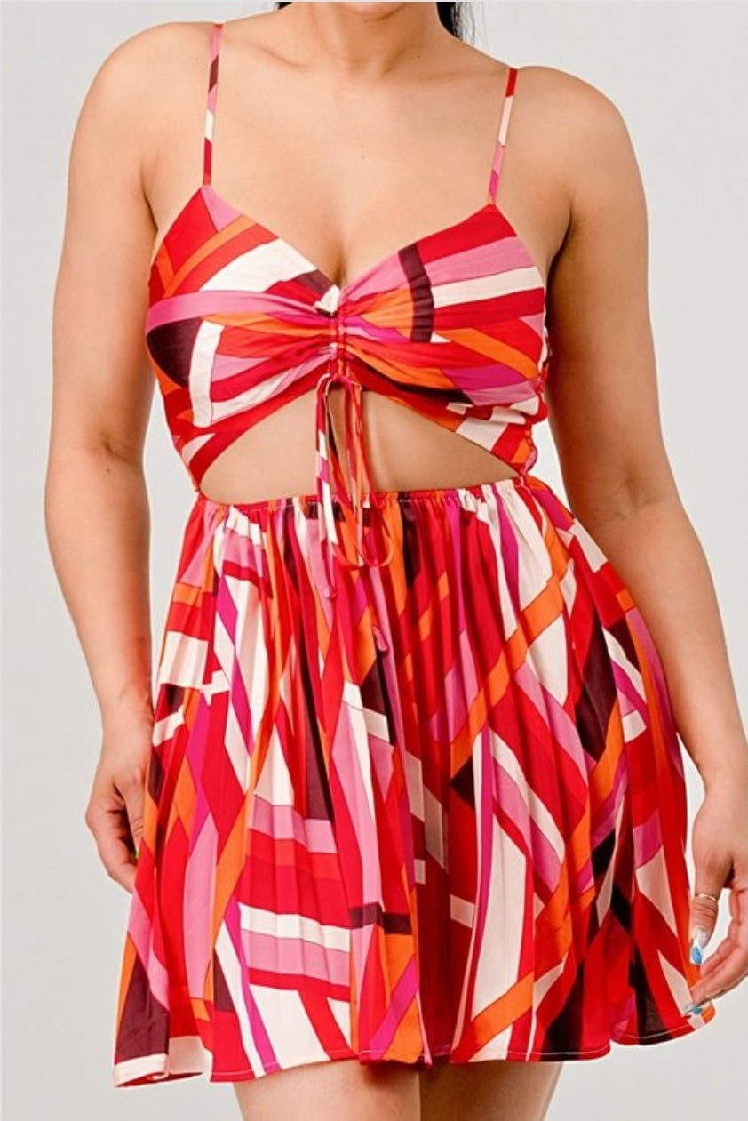 Eddy Geo Print Pleated Mini Dress