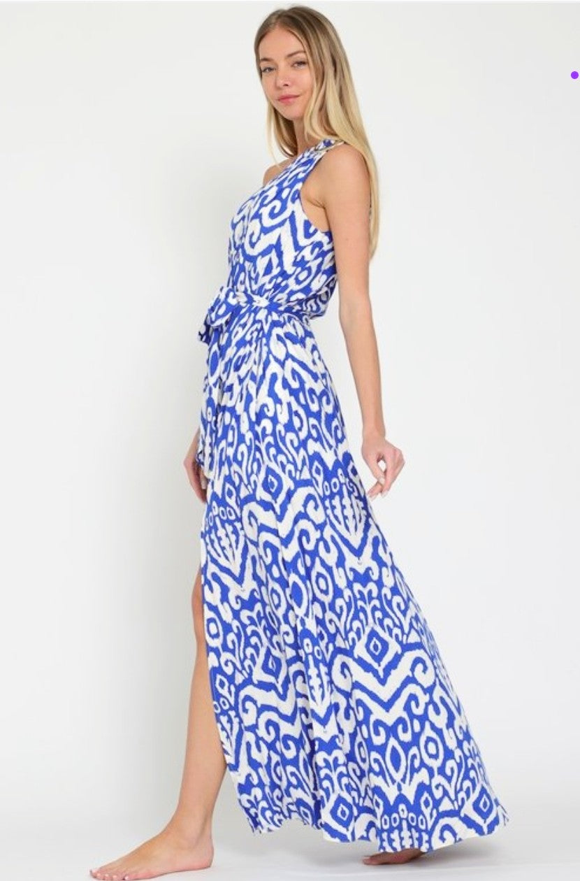 Lost Island One Shoulder Printed Maxi Dress