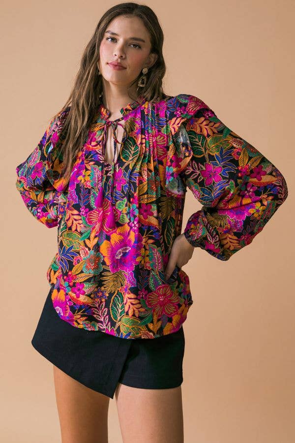 Brynn Tie Floral Print Top