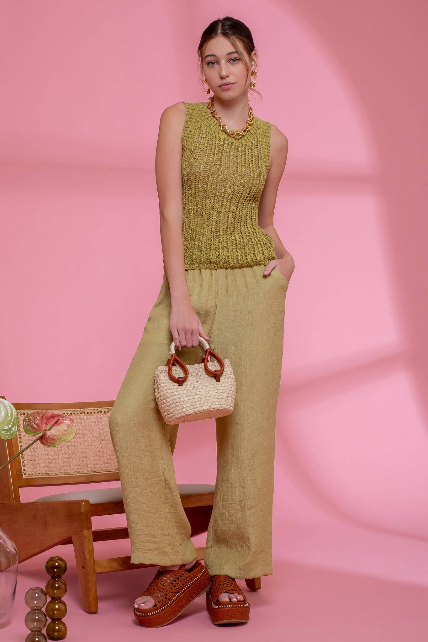 Sleeveless Crochet Knit Crew Neck Top