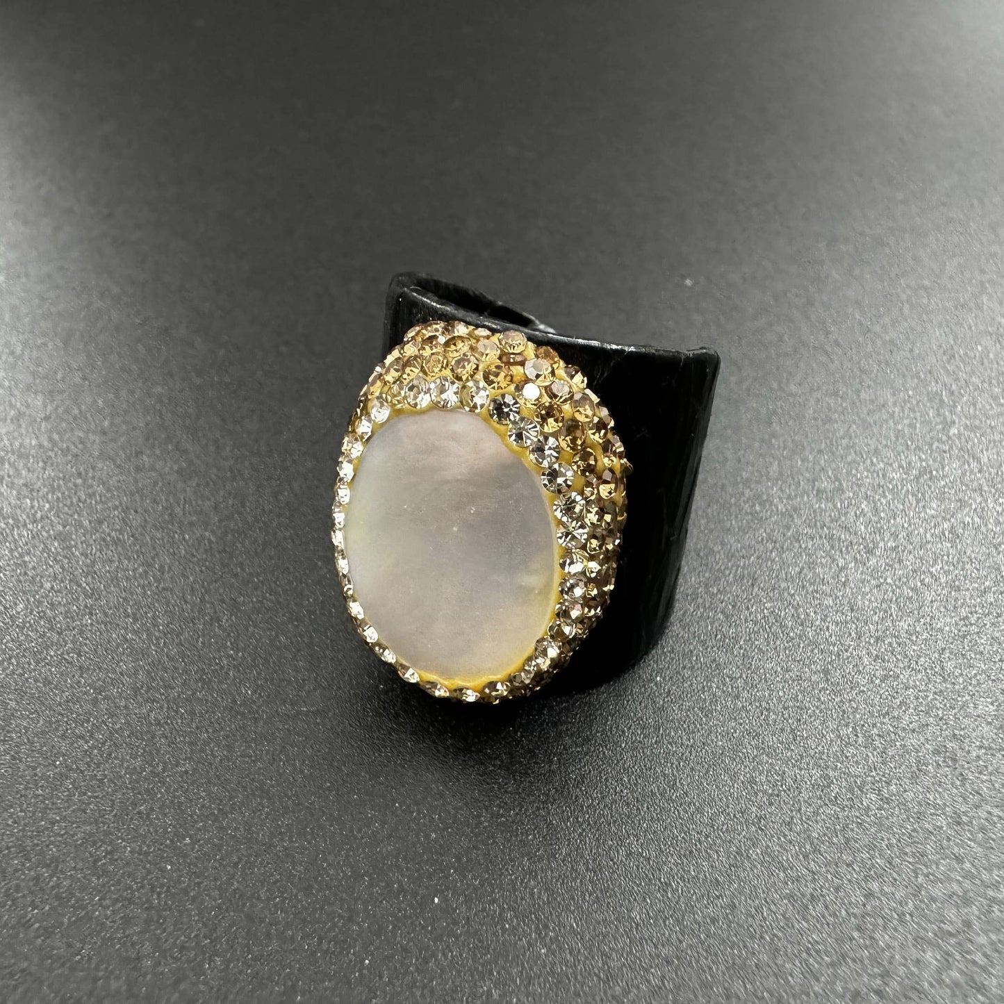 Irregular Mother Of Pearll Rhinestone Leather Rings