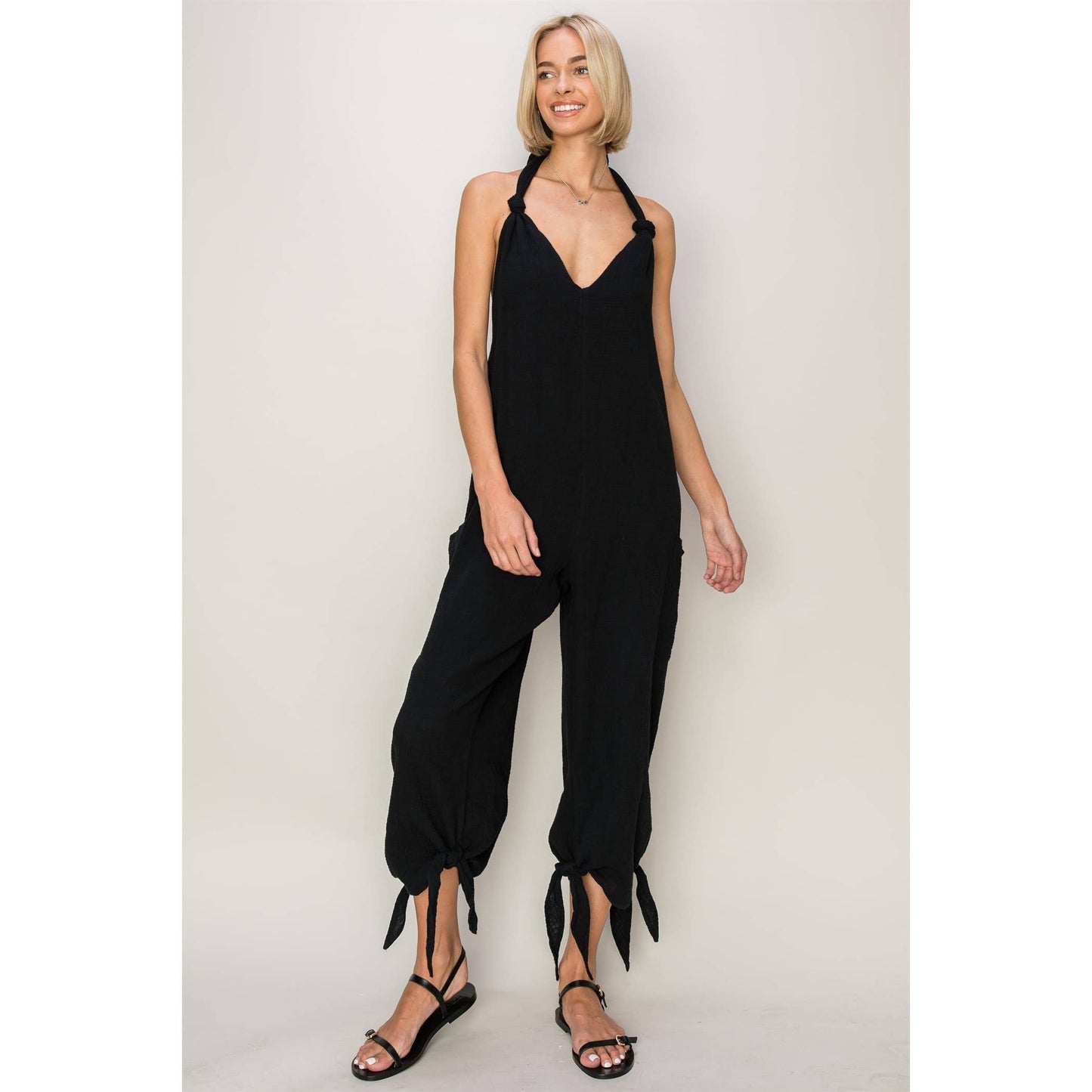 Blake V Neck Gauze Halter Jumpsuit