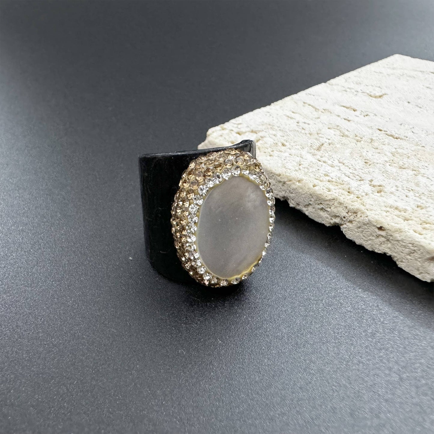 Irregular Mother Of Pearll Rhinestone Leather Rings