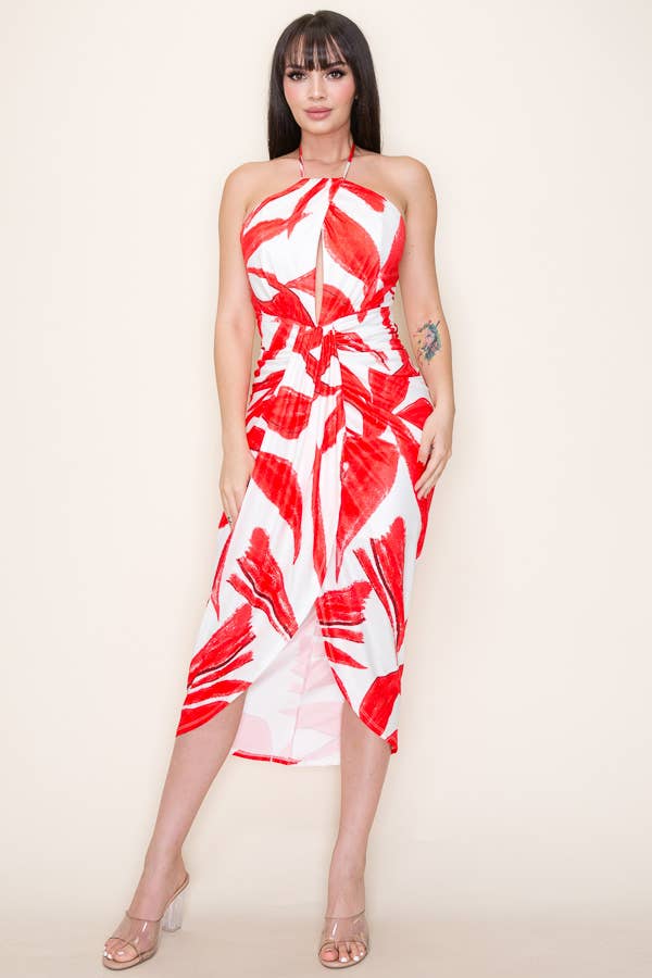 Venezia Printed Keyhole Halter Dress