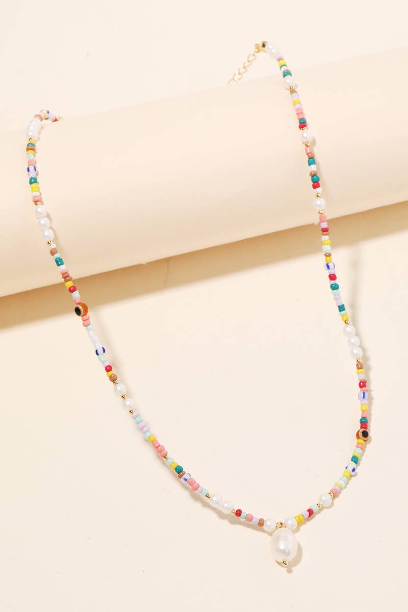 Dainty Beaded Pearl Pendant Necklace