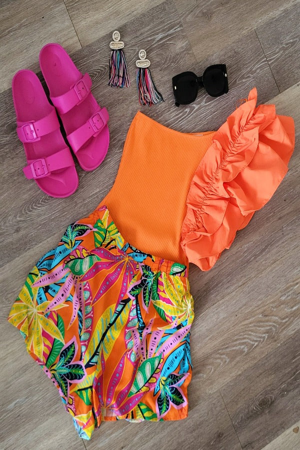 Kia Woven Printed Shorts Orange