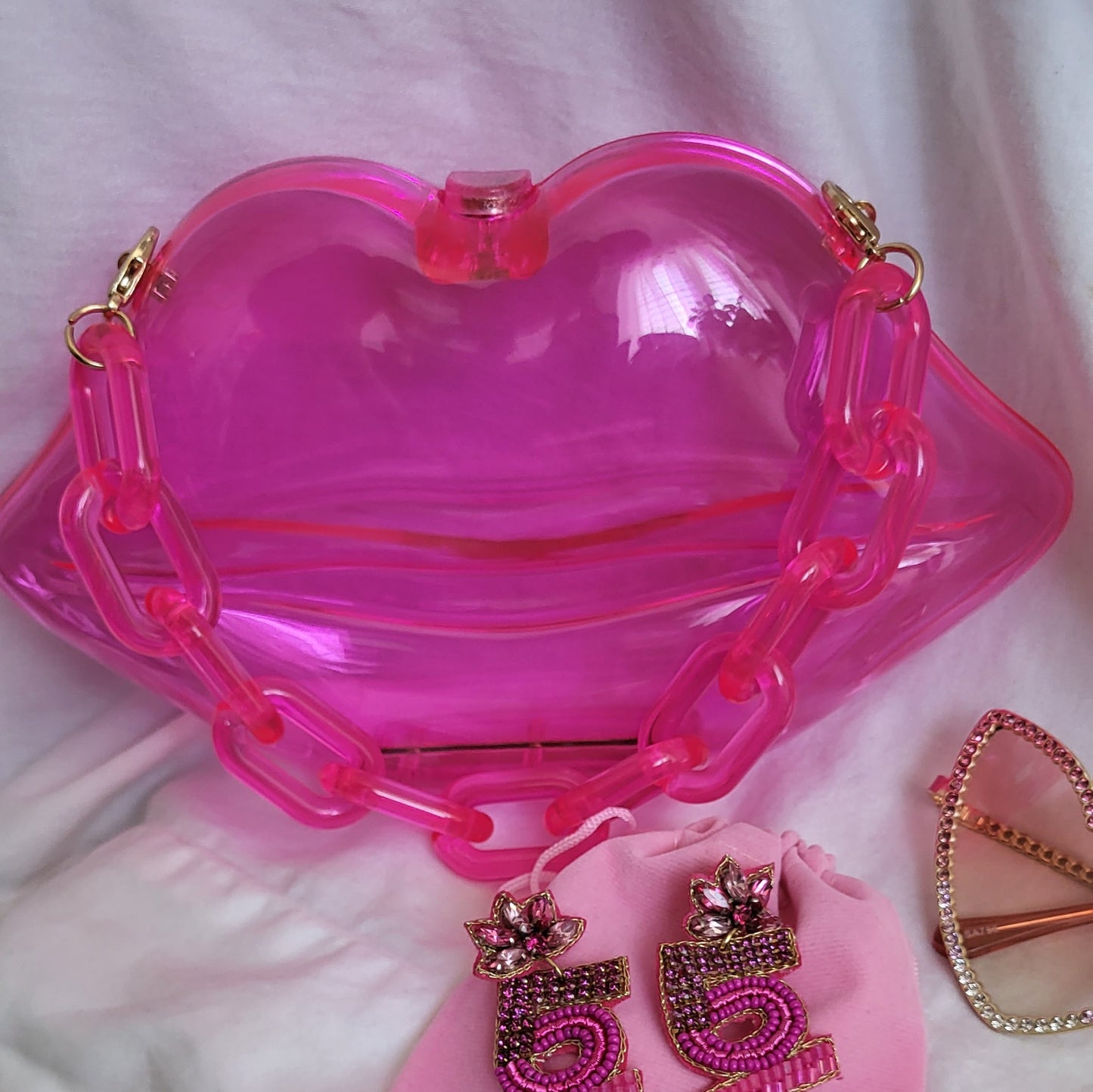 Pink Transparent Lips Clutch Bag