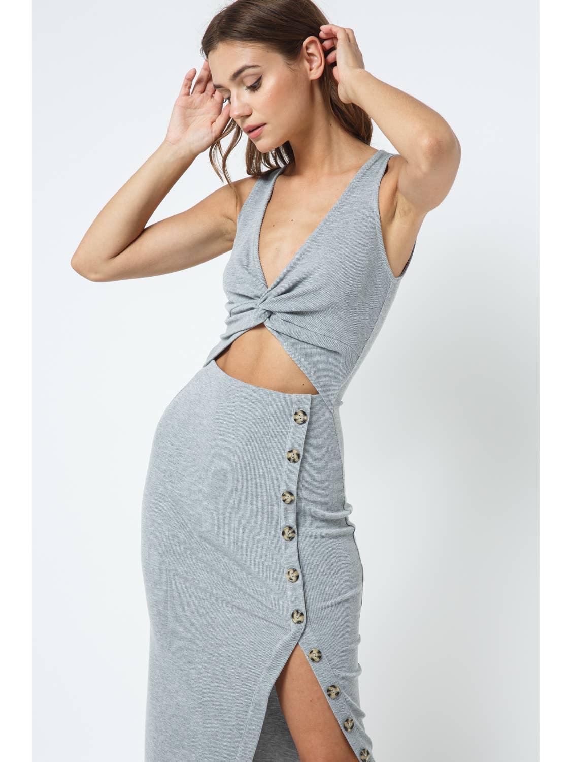 Kendra Twist Front Ribbed Midi Dress