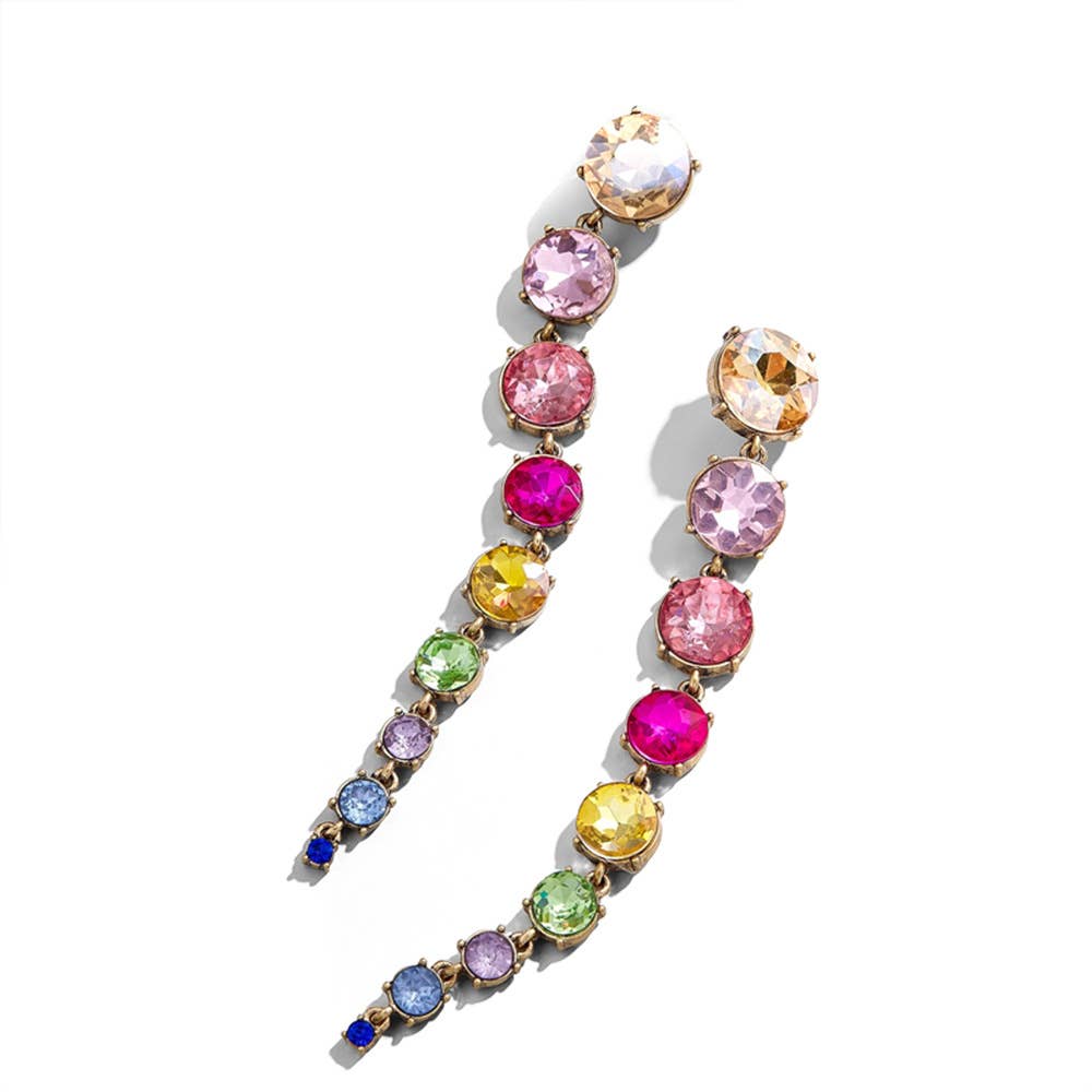 Long Tassel Geometric Crystal Earrings