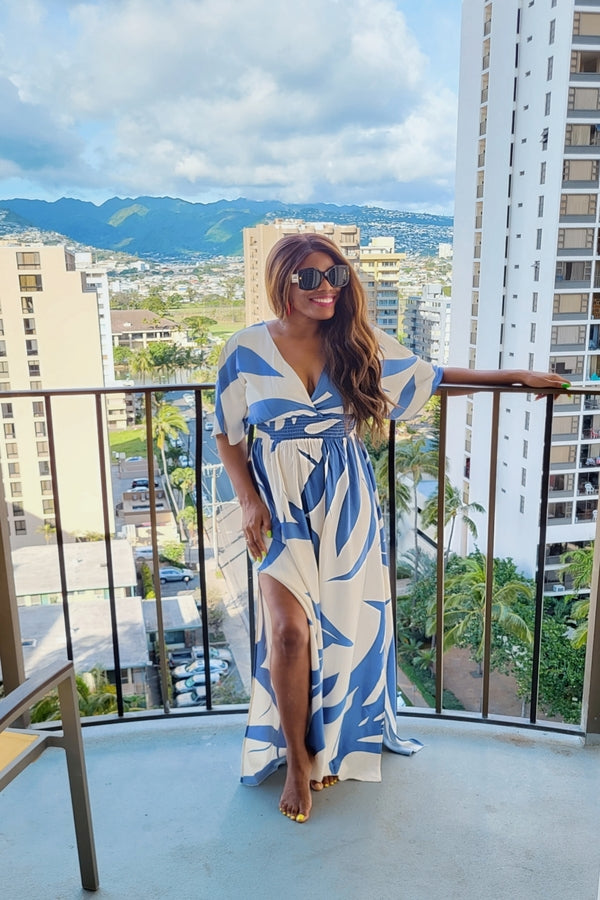 Kimono Sleeve Side Slit Printed Dress