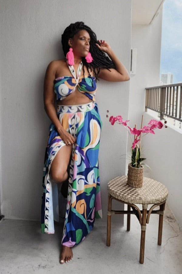 Live Your Life Printed Midi Skirt Set