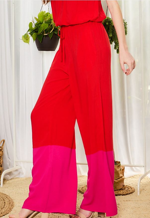 Kent Colorblock Elastic Tie Waist Pant bottoms Yen Store US