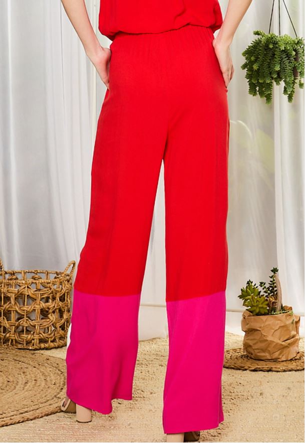 Kent Colorblock Elastic Tie Waist Pant bottoms Yen Store US