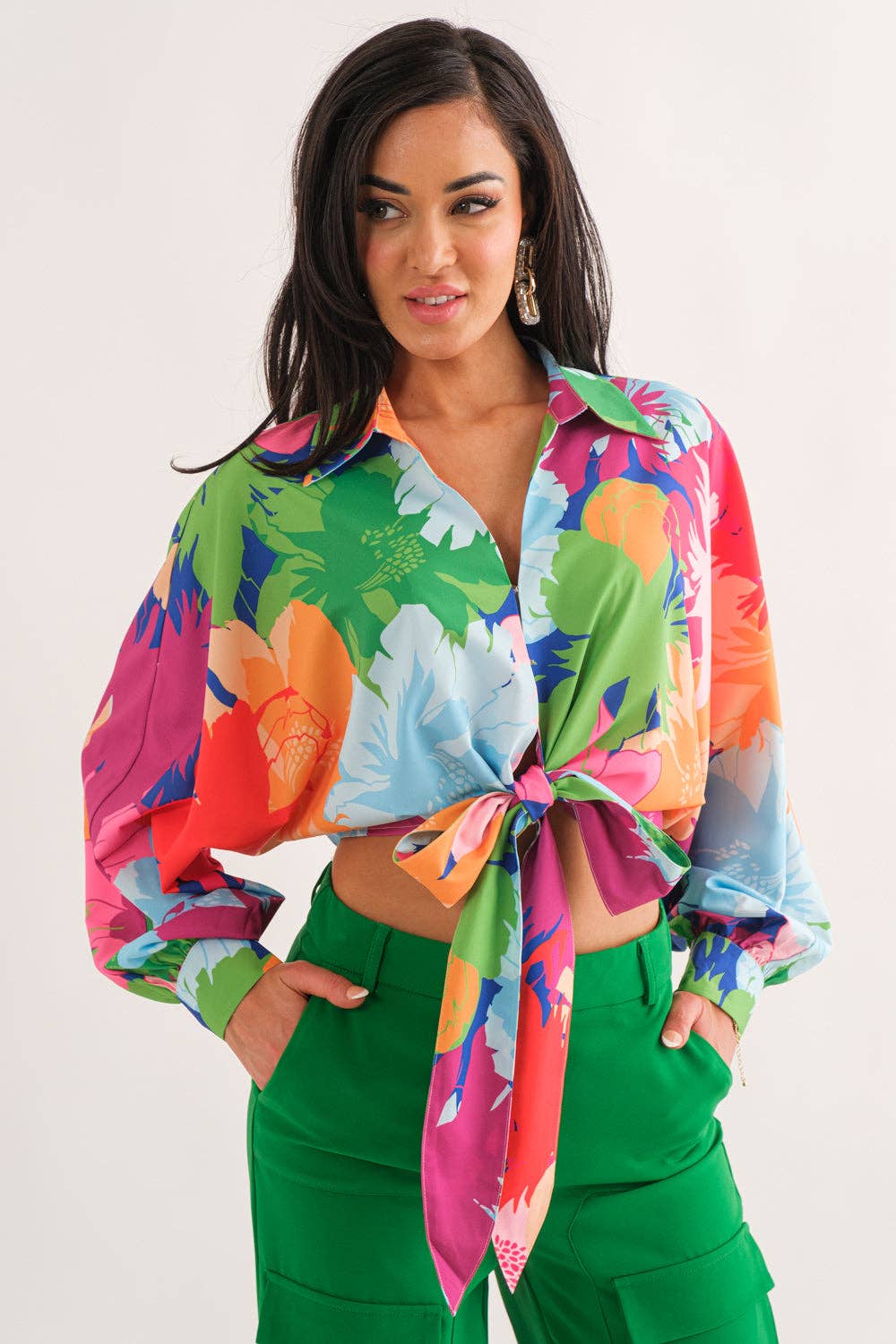 Fancy Blooms Collared Long Sleeve Top